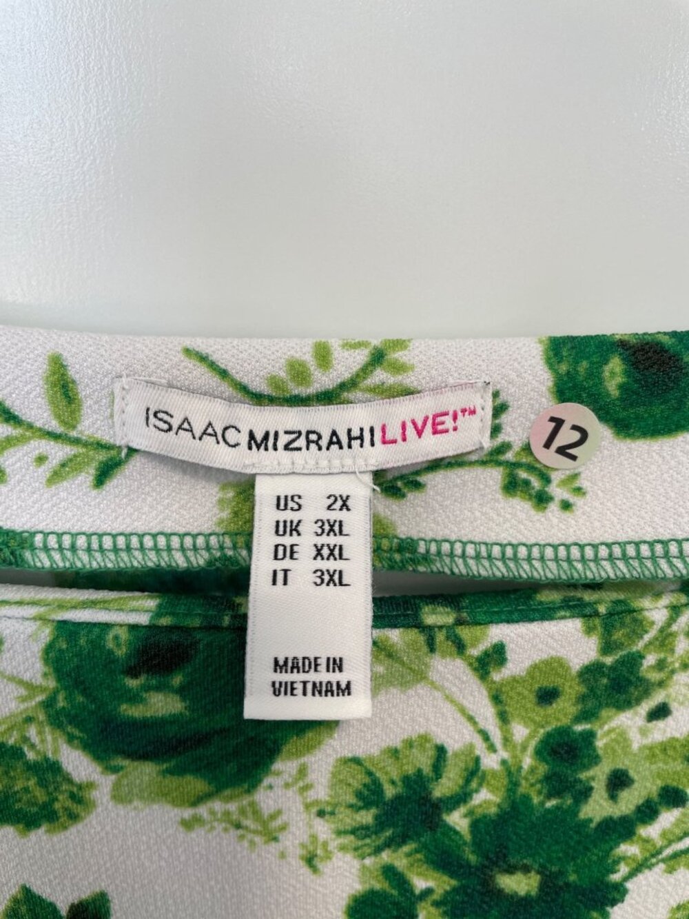 Isaac Mizrahi Live Top 2X Duo Printed Pebble Knit Floral Cap Sleeve Green White - Picture 4 of 8